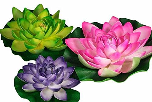 Floating Fabric Water Lilies 3 Pack Water Garden Foam Lotus Flowers Pool Lake or Pond Decoration