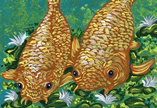 ACEO ATC -Original Koi Goldfish Pond Fish Art Miniature Painting-Carla Smale