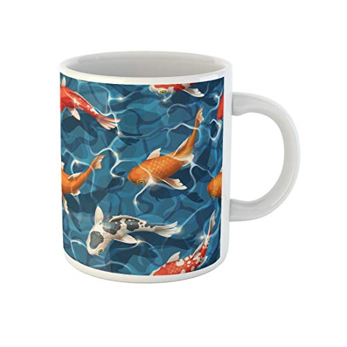 Awowee Coffee Mug Colorful Fish Koi Carps Red Pattern Goldfish Pond Asian 11 Oz Ceramic Tea Cup Mugs Best Gift Or Souvenir For Family Friends Coworkers