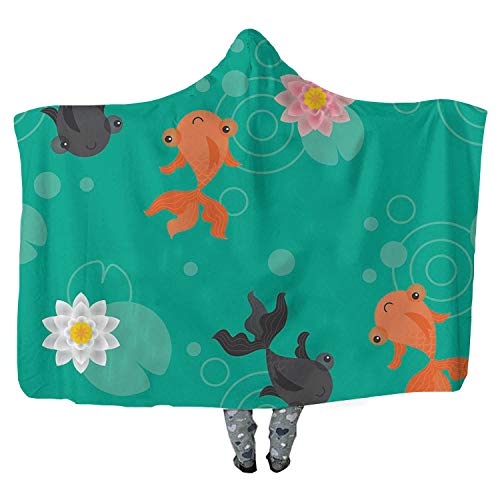 CUDEVS Cute Kawaii Goldfish Pond Pattern Green Throw WColorfullorfulle Hooded BlanketAdult Double Thickening WColorfullorfulle Blanket10442380x 60