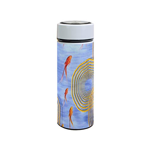Custom The Goldfish Pond Thermos Travel Mug Vacuum Insulated Thermal Water Bottle Build-in Drinking Cup Stainless Steel Leakproof Capacity 350 ml