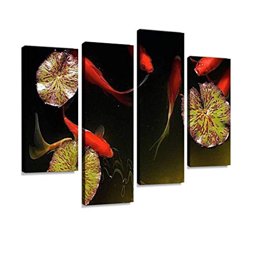 YKing1 Goldfish Pond Wall Art Painting Pictures Print On Canvas Stretched Framed Artworks Modern Hanging Posters Home Decor 4PANEL
