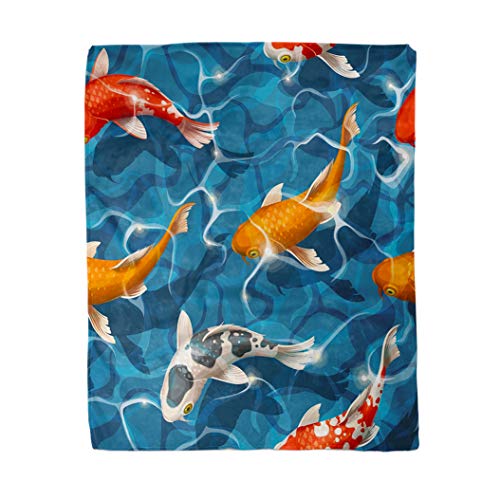 rouihot 50x60 Inches Flannel Throw Blanket Colorful Fish Koi Carps Red Pattern Goldfish Pond Asian Home Decorative Warm Cozy Soft Blanket for Couch Sofa Bed