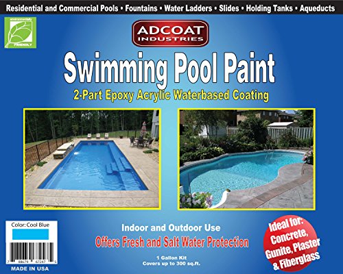 Swimming Pool Paint 2-Part Epoxy Acrylic Waterbased Coating 1 Gallon Kit - Cool Blue Color
