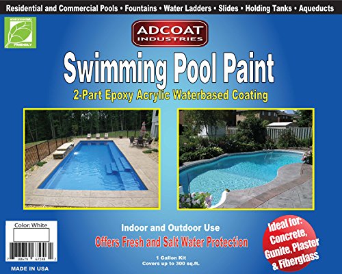 Swimming Pool Paint 2-Part Epoxy Acrylic Waterbased Coating 1 Gallon Kit - White Color