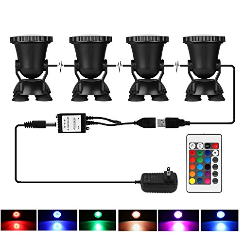 LemonBest Set of 4 Remote Control 36 LED Submersible Lamp Underwater Aquarium Spot Light Multi-Color Decoration for Fish Tank Swimming Pool Garden Pond