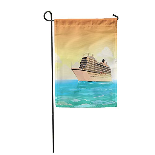 Semtomn Garden Flag Blue Liner Cruise Ship Holiday Travel Boat Cargo Caribbean 12x 18 Home Decor Waterproof Double Sided Yard Flags Banner for Outdoor