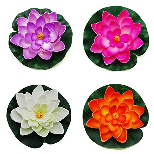 Goege Artificial Floating Foam Lotus Flower Pond Decor Water Lily With Stylus Set Of 4 (large(3.5" * 11"inch))