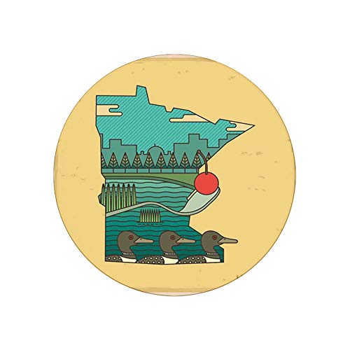 Coasters for Drinks  Absorbent Drink Coaster Decor 2-Piece Set Doodle Minnesota State Map Superimposed with Ducks in Pond and Buildings Scenery