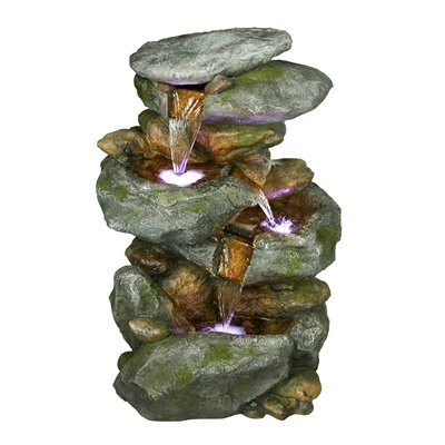 Floor Water Fountain Electric Pump LED Rock Garden Outdoor Yard Pond Patio Waterfall NEW
