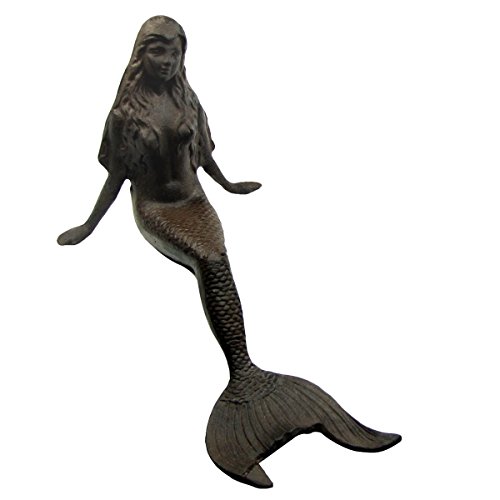 Large Rustic Metal Mermaid Yard Pond Statue Garden Sculpture Coastal Shelf Decor