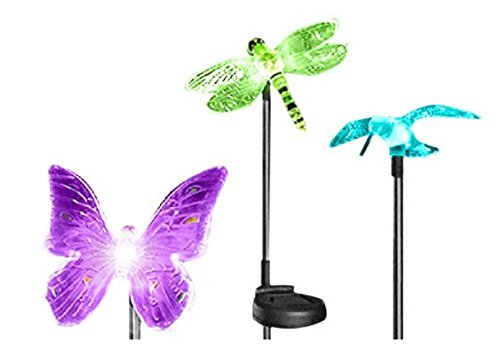 Solar Yard Lights Led lawn Pond and Garden Decorations and Accessories Butterfly Hummingbird Dragonfly Stake Light with Solar powered Color Changing LEDs