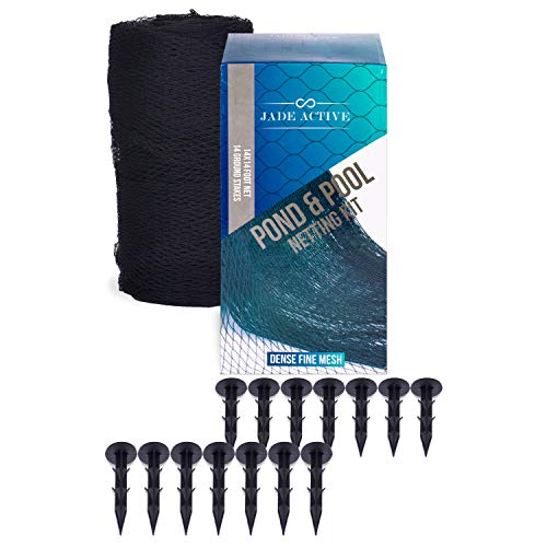 Jade Active Pond Netting 14 x 14 Feet - Heavy Duty Pool and Pond Net with Extra Fine Mesh - Stakes Included - Perfect for Protecting Koi Fish from Birds Like The Blue Heron - Cover for Leaves