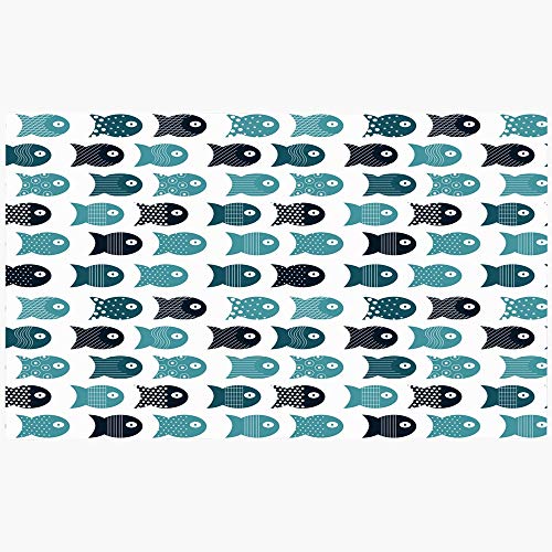 Ahawoso Doormat Door Mat 16x24 Inches Fish Animal Pillows Pillow Pattern Textile Pond Design Green Bags Animals Wildlife Blue Textures Machine Washable Non Slip Mats Bathroom Kitchen Decor Area Rug