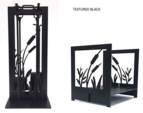 Fireplace ToolLog Set Pond Design Textured Black