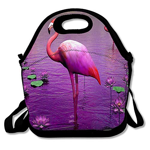 Lunch Bag for Women Men Spring Yellow Bird Pink Flamingos Among Water Floral Lilies Nature Parks Calm Aquatic Zen Pond Design Reusable Insulated Lunch Tote with Zipper
