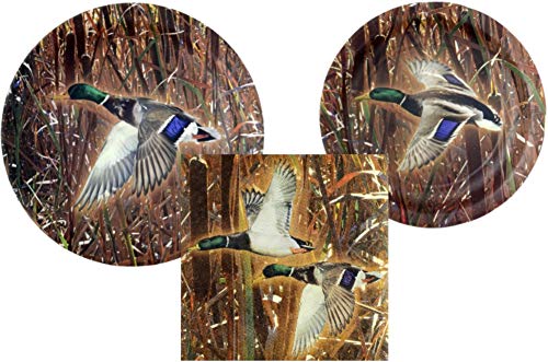 Mallard Duck Party Supplies - Bundle Includes Plates and Napkins for 8 Guests in a Duck Pond Design