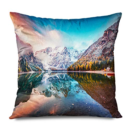 Onete Throw Pillow Cover Square 20x20 Inches Popular Dream First Snow On Braies Lake Autumn Nature Parks Water Outdoor Pond Design Adventure Decorative Cushion Case Home Decor Zippered Pillowcase