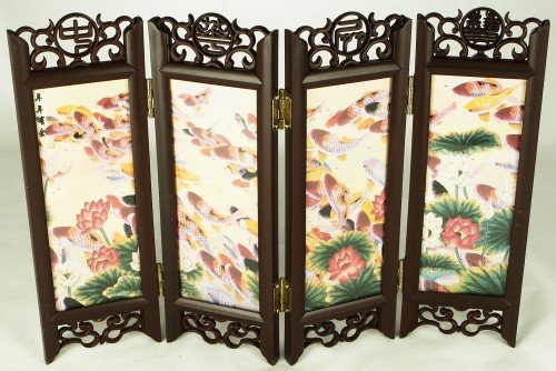 ZenInspiredcom Miniature Decorative Screen with Lucky Koi Fish Ponds Design - Medium Size - Office Decorative Accessory