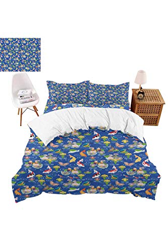 vroselv-home 4 Piece Duvet Cover Set Traditional Koi Pond Design Zipper Closure Bedding - Decorative Pillow Shams Included - California King SizeNO Comforter