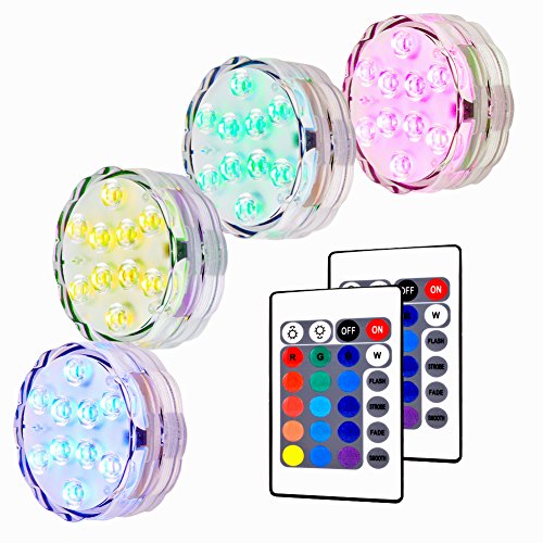 Litake Submersible LED Lights RGB Multi Color Waterproof Remote Control Battery Powered Vase Lights for Fountain Pool Hot Tub Wedding Pond Decoration Centerpieces Vase Party - 4 Packs