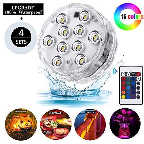 Melon Boy Submersible Led LightsUnderwater Waterproof Bathtub Lights with Remote Control for Hot TubVase BasePondPoolAquariumPartyFish TankHome Decorations Mood Lights 4pc