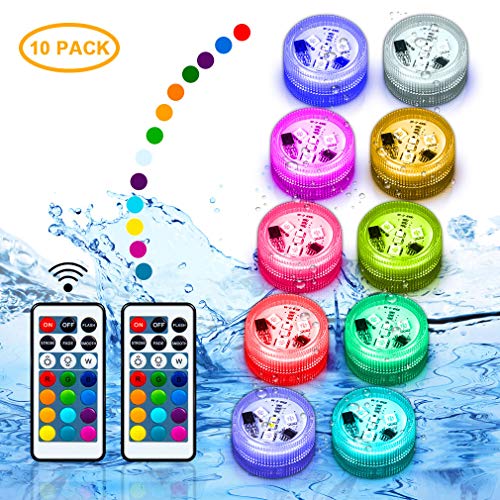 Pool Lights Submerible LED Lights Floating Hot Tub Swimming Pool Accessories Above Ground Underwater RGB Light Remote Control Button Batteries Powered Holidays Party Decor for PondFountain10Pack