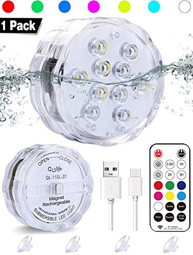 Qoolife Rechargeable Underwater Led Lights- 33 USB Magnetic Waterproof Light Pad Night Lights Remote Controlled RGBW Changing Submersible led Lights for Party Christmas Hot Tub Pond