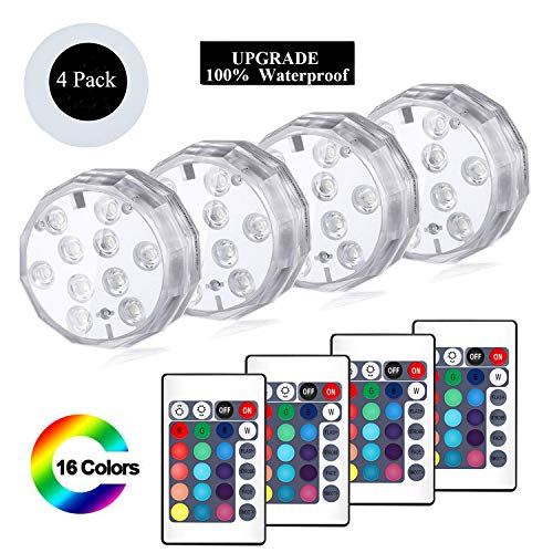 YUNLIGHTS Submersible Led Lights 4 Pack Waterproof RGB Multi-Color Underwater Light Battery Powered Pond Lights with Remote Controller for Pool Vase Hot Tub Bathtub FountainAquarium Fish Tank