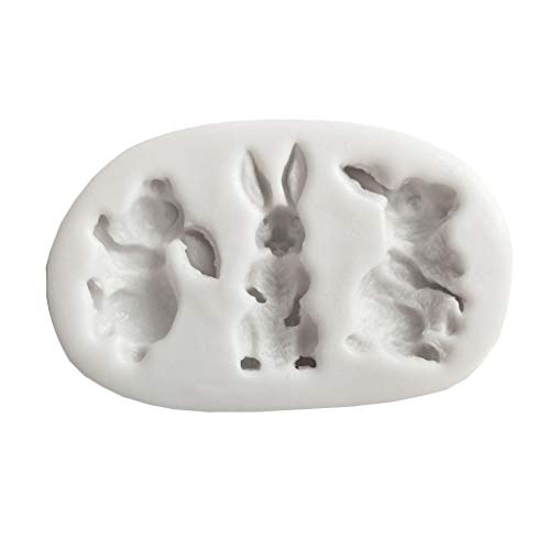 MEIYIN 3-Cavity 3D Cute Animal Rabbit Bunny Shapes Silicone Fondant Silicone Mold Cake Soap DIY Handmade Chocolate Biscuit Mould Decorating Baking Tool