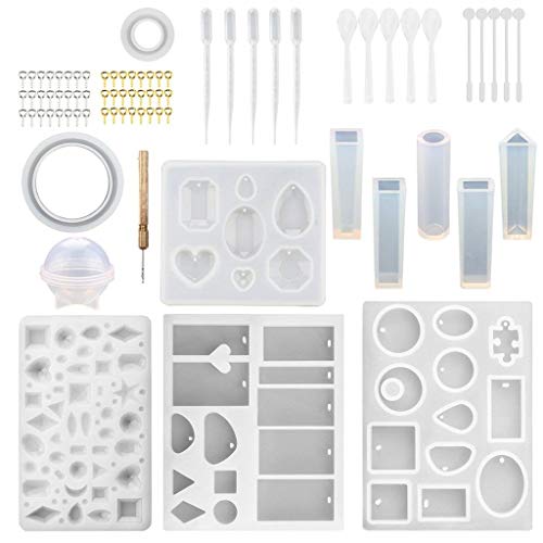 QIUSge DIY Jewelry Making Accessories - Crystal Glue Jewelry Mold Set Handmade Glue Mold Hard Type UV Clear Glue Curing 76pcs White