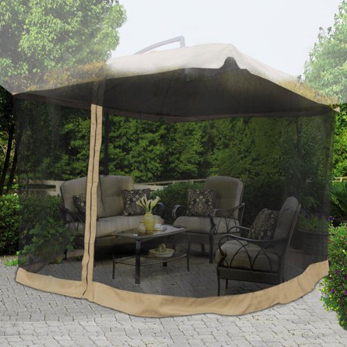 9x9 Square Feet 79 H Patio Umbrella Mosquito Net Gazebo Top Replacement Blk Mesh Netting Tan Edge w Zipper Velcro Light Weight for Outdoor Canopy Cover Screen