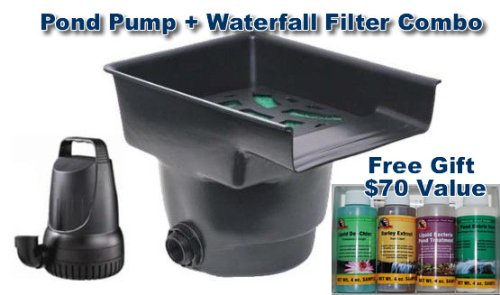 Pond Waterfall Filter and 1200 GPH Submersible Pond Pump with Free Pond Care kit