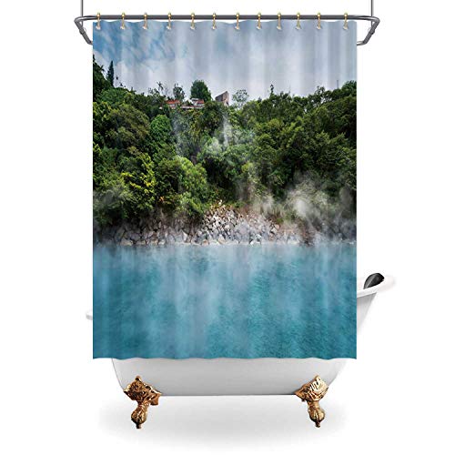ALUONI Blue hot Spring Pond in Forest at Thermal Valley Shower CurtainTaiwan Bathroom Fabric Curtains71 in x 79 in