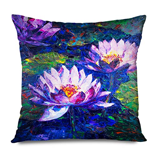 Ahawoso Throw Pillow Cover Square 18x18 Inches Tropical Spring Pond Flower Lilly Green Abstract Design Ornamental Aquatic Water Petal Romance Decorative Pillowcase Home Decor Cushion Case