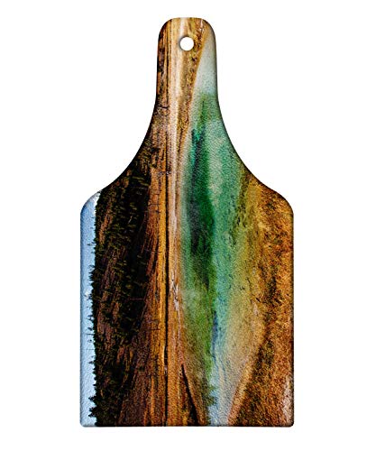 Lunarable Yellowstone Cutting Board Tire Pool at the Fairy Falls Hot Spring Pond Sulfur Volcano Water Photo Decorative Tempered Glass Cutting and Serving Board Wine Bottle Shape Multicolor