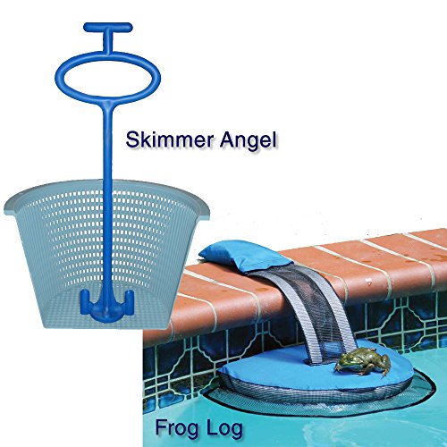 Froglog Swimming Pool Floating Critter Escape Ramp + Skimmer Angel Skimmer Basket Handle Bundle (1 Froglog 1 Skimmer