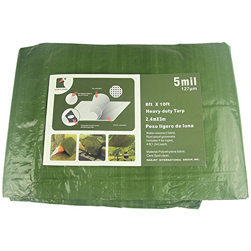 Hanjet 8 x 10 5-mil Thick Camping Tarp Shelter Waterproof for Boat Pool Army Green
