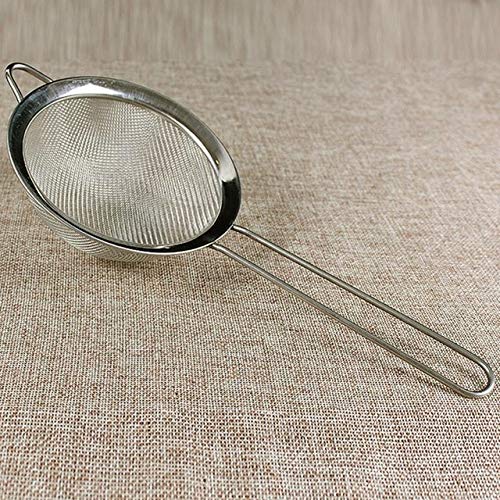 BIRD WORKS 7 Size Practical Stainless Steel Kitchen Flour Handheld Screen Mesh Strainer Flour Sieve Oil Strainer Colander Filter Tool Spoon Silver 12cm