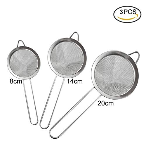 BIRD WORKS Uarter 3PCS Stainless Steel Strainer Rustproof Fine Mesh Strainers Durable Sieves Filter for Draining Coffee Tea and Vegetables L
