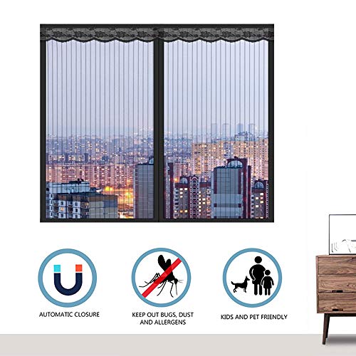 AMCER Magnetic Screen Door Curtain Window Mesh Curtain Magnetic adsorption Foldable Easy to Install for Living RoomPatio DoorWindow - Black 200x240cm78x94inch