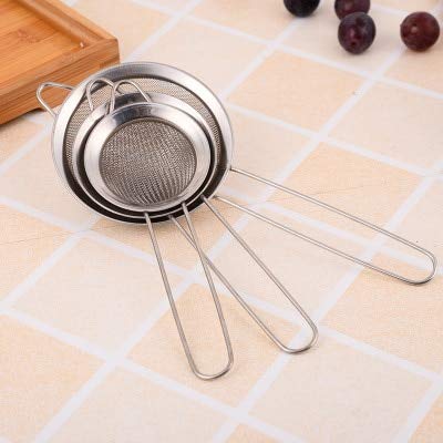 BIRD WORKS 1 Set 3pieces Stainless Steel Fine Wire Mesh Oil Skimmer Strainer Flour Sifter Sieve Colander 7CM 8CM 10CM