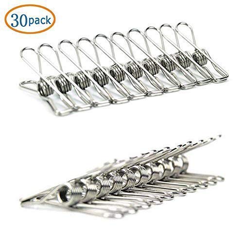 30 Pack 256 Inch Stainless Steel Wire Clips for Drying on Clothesline Clothespins Hanging Clips Hooks Clothes Pins for Home Laundry Office Use