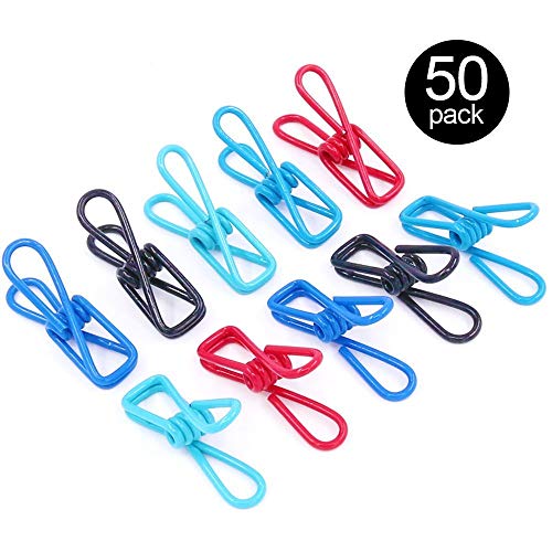 Rustark 50pcs Multi-purpose Windproof Clothespin Wire Clips Clothes Pins for Clothesline Utility Picture Notes Decoration Poster - 5 Colors