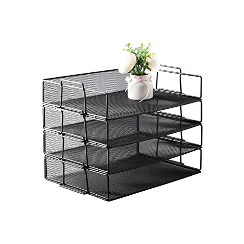 Grin-Black color file literature metal wire mesh tray desk organizer-For letter sized paper files mail organization Trays come in a 4-tier set perfect for classification organization in office home
