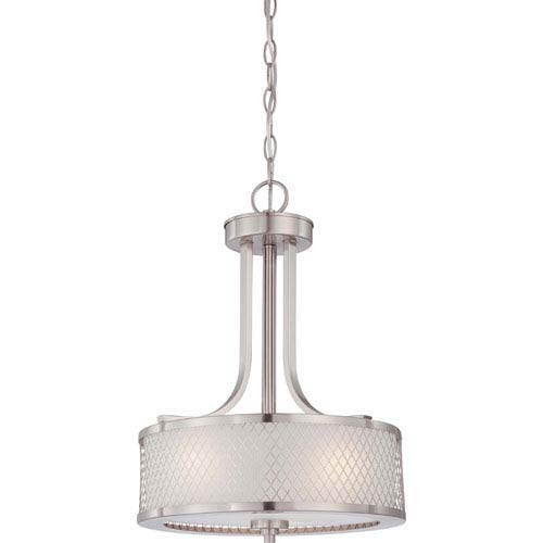 Hanging Chandelier Light Fixture  Satin Nickel Finish Featuring Metal Wire Mesh Shade  Round Adjustable Chain Length  Works with All Ceiling Types