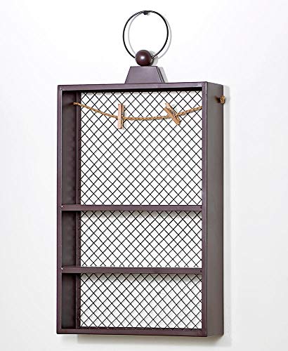 MattsGlobal Shop Rustic Metal Wall Shelves - 3 Shelves Dark Brown Finish Wire Mesh Backing - Perfect Displaying Knickknacks Collectibles Keepsakes Rectangle