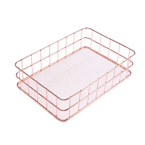 OUNONA Organizer Metal Wire Mesh Basket Rack for Desktop Clothing StorageFruit Snacks TrayKitchen Tool Holders Rose Gold