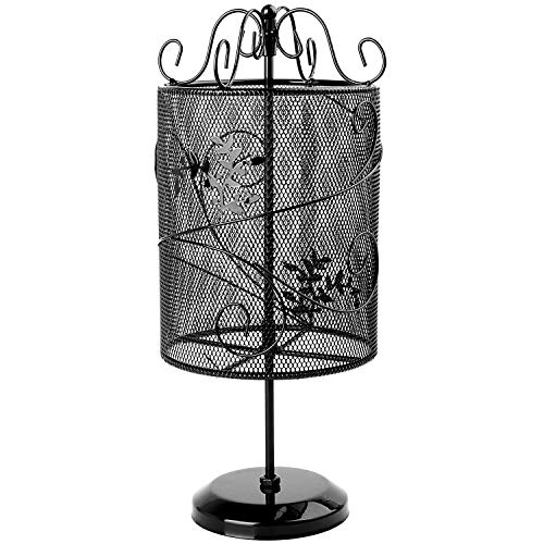 Vintage Style Black Metal Wire Mesh Cylinder Floral Design Earring Holder Hanger Jewelry Organizer