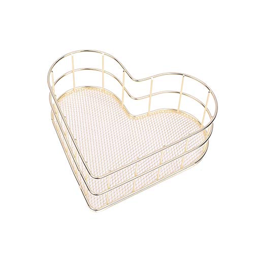 X Hot Popcorn Metal Wire Mesh Basket Organizer Love Heart Shape Desk Storage Set for Office Bathroom Bedroom Essential Oil Storage Makeup Brushes Organizer MediumGold